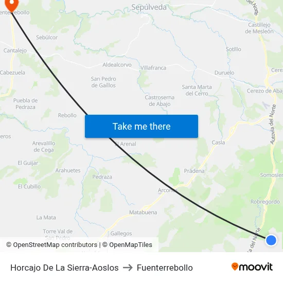 Horcajo De La Sierra-Aoslos to Fuenterrebollo map