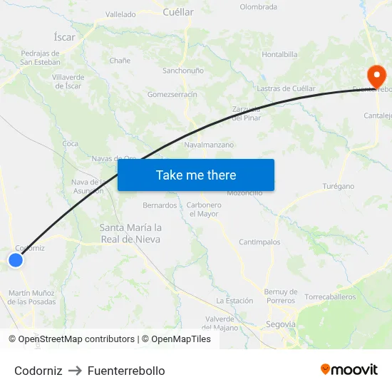 Codorniz to Fuenterrebollo map