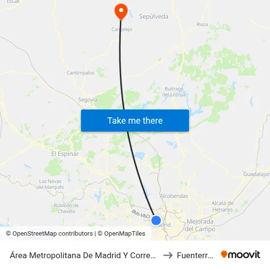 Área Metropolitana De Madrid Y Corredor Del Henares to Fuenterrebollo map