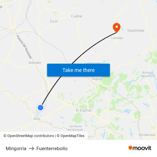 Mingorría to Fuenterrebollo map
