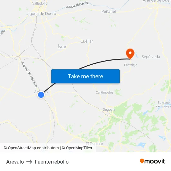 Arévalo to Fuenterrebollo map