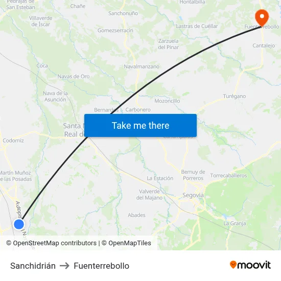 Sanchidrián to Fuenterrebollo map