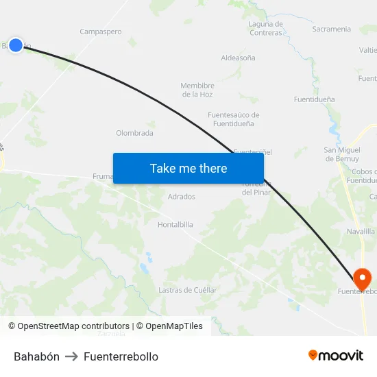 Bahabón to Fuenterrebollo map