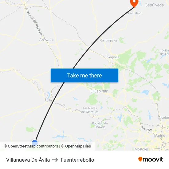 Villanueva De Ávila to Fuenterrebollo map