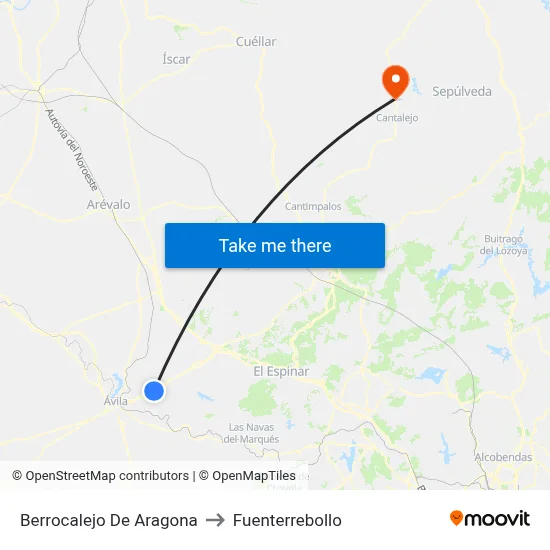 Berrocalejo De Aragona to Fuenterrebollo map