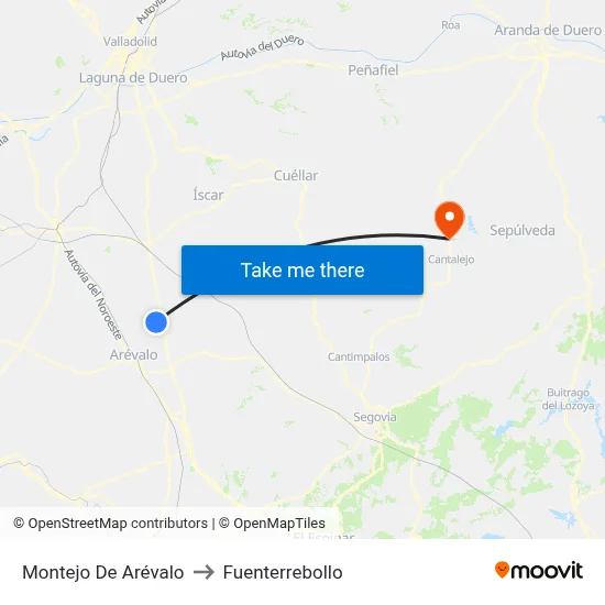 Montejo De Arévalo to Fuenterrebollo map