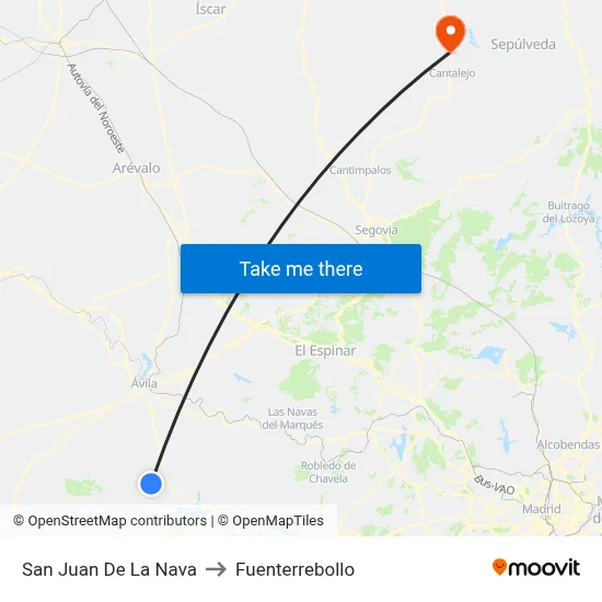 San Juan De La Nava to Fuenterrebollo map