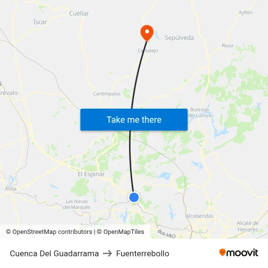 Cuenca Del Guadarrama to Fuenterrebollo map