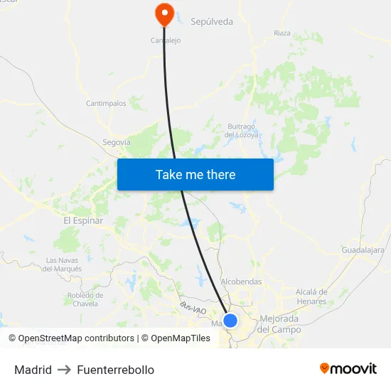 Madrid to Fuenterrebollo map