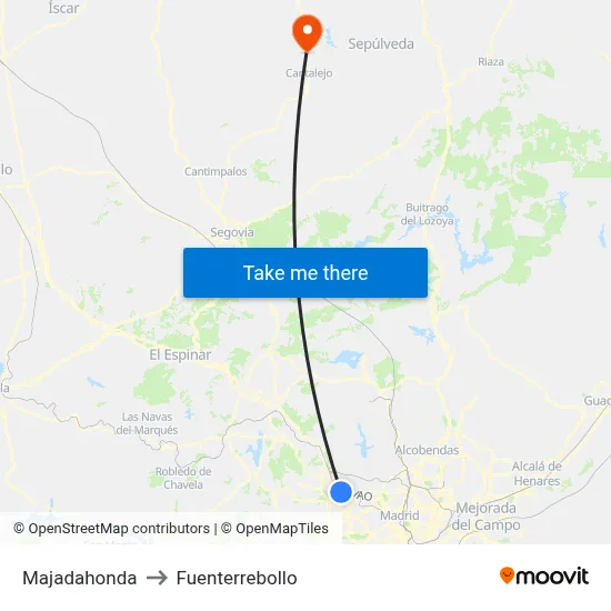 Majadahonda to Fuenterrebollo map