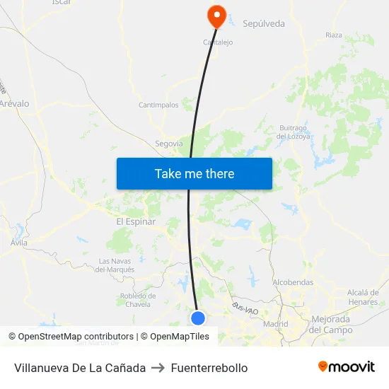 Villanueva De La Cañada to Fuenterrebollo map