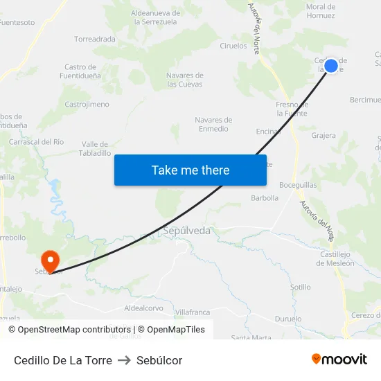 Cedillo De La Torre to Sebúlcor map