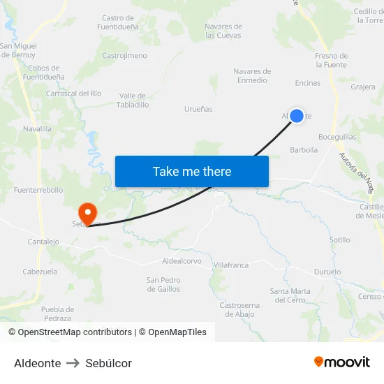 Aldeonte to Sebúlcor map