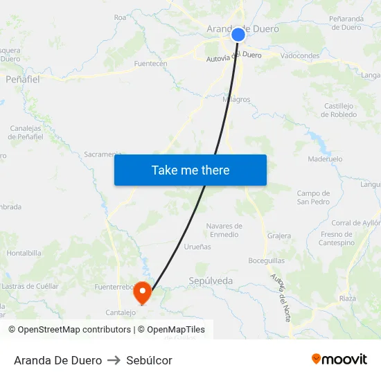 Aranda De Duero to Sebúlcor map