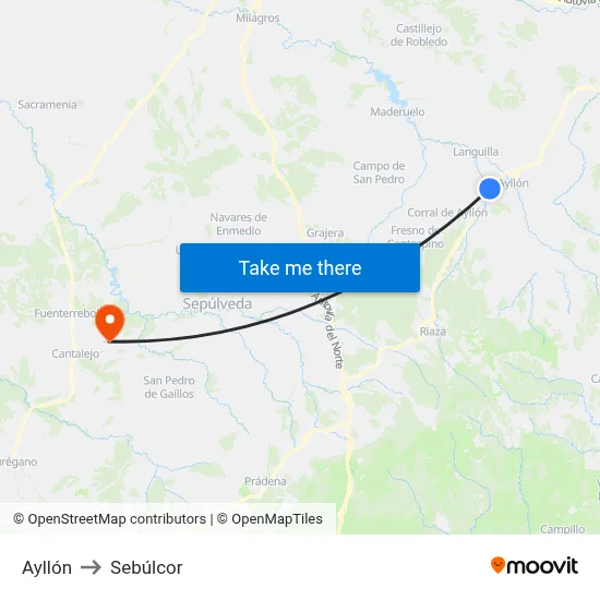 Ayllón to Sebúlcor map