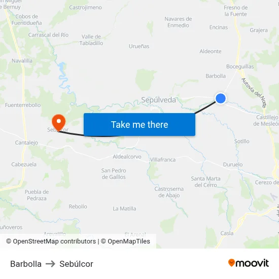 Barbolla to Sebúlcor map
