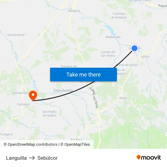 Languilla to Sebúlcor map