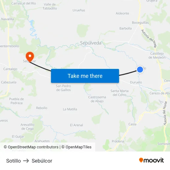 Sotillo to Sebúlcor map