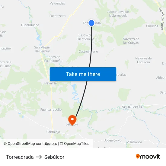 Torreadrada to Sebúlcor map