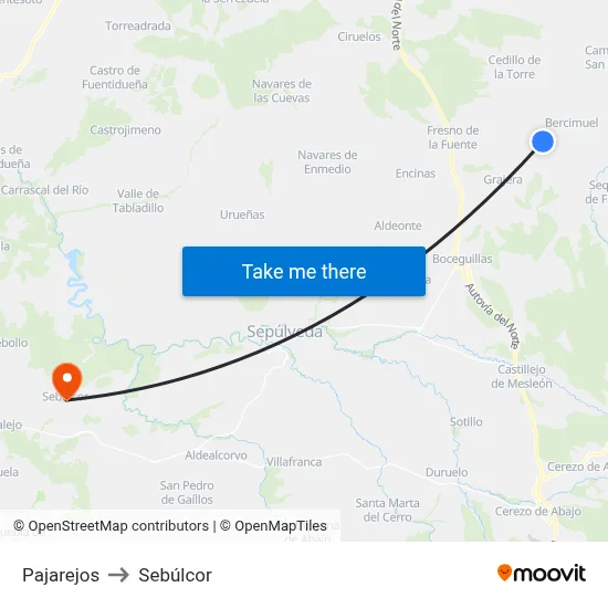 Pajarejos to Sebúlcor map