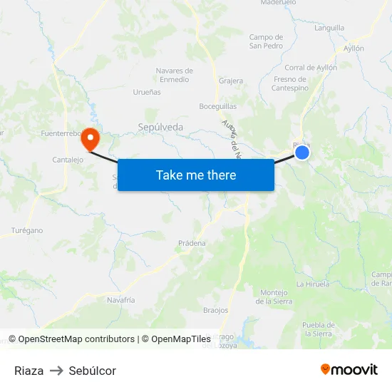 Riaza to Sebúlcor map