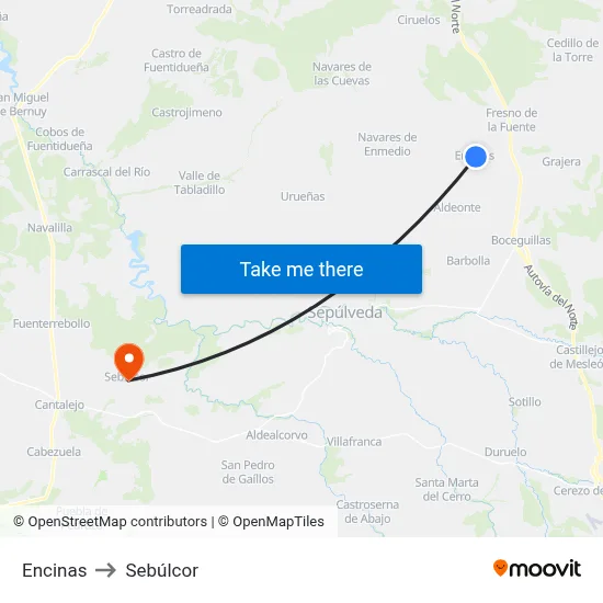 Encinas to Sebúlcor map