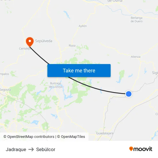 Jadraque to Sebúlcor map
