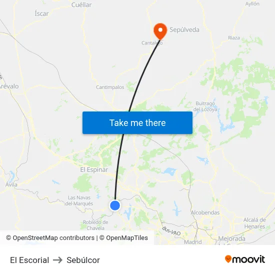 El Escorial to Sebúlcor map