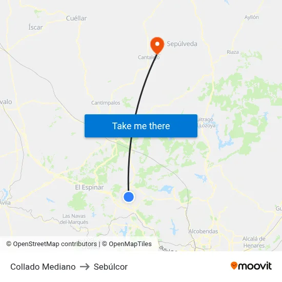 Collado Mediano to Sebúlcor map