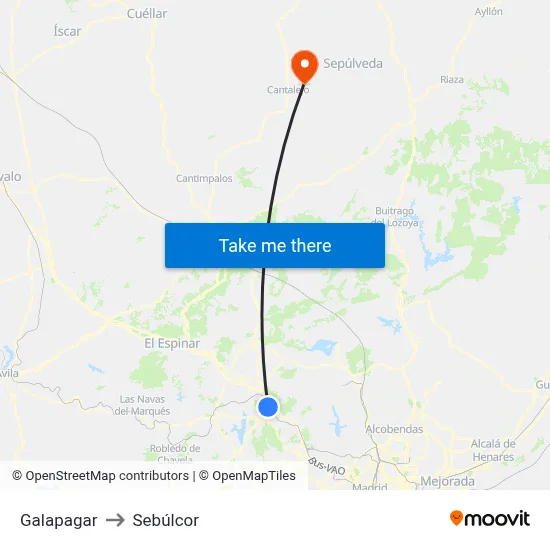 Galapagar to Sebúlcor map