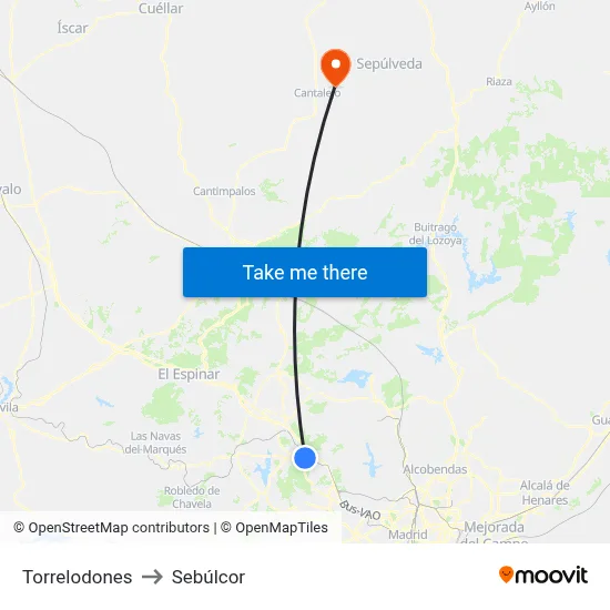 Torrelodones to Sebúlcor map