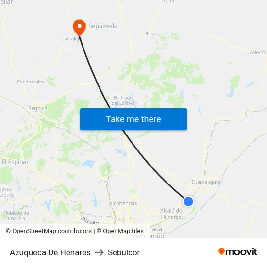 Azuqueca De Henares to Sebúlcor map