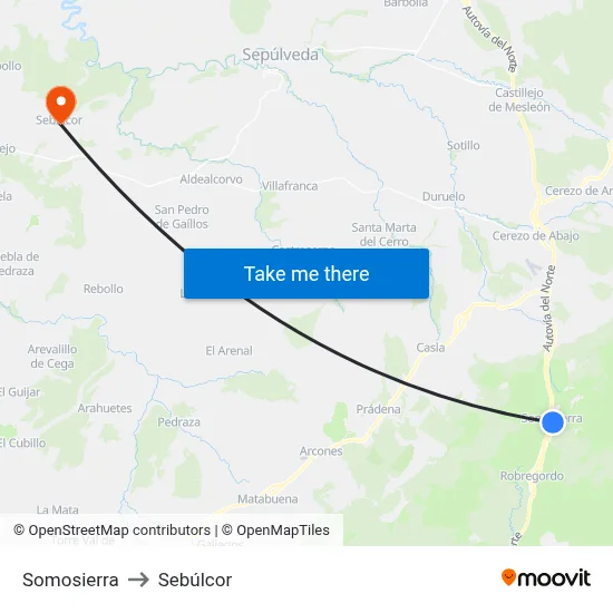 Somosierra to Sebúlcor map