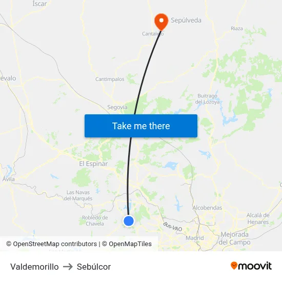 Valdemorillo to Sebúlcor map