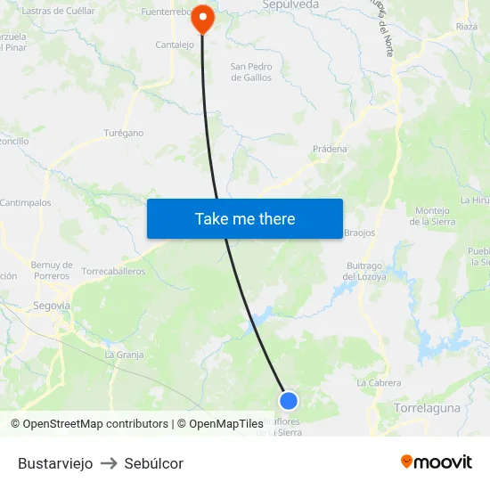 Bustarviejo to Sebúlcor map
