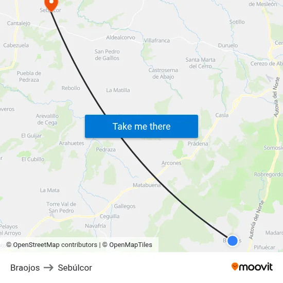 Braojos to Sebúlcor map