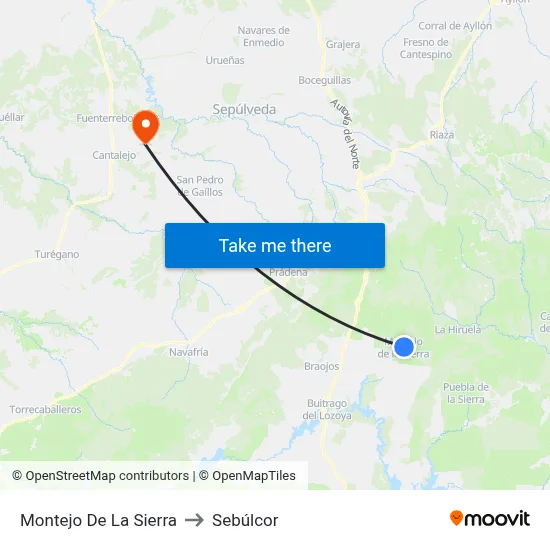 Montejo De La Sierra to Sebúlcor map