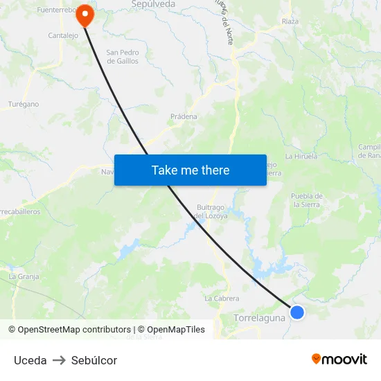 Uceda to Sebúlcor map