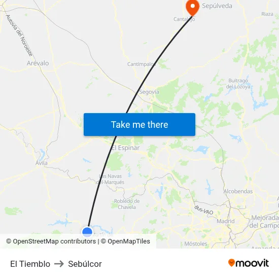 El Tiemblo to Sebúlcor map