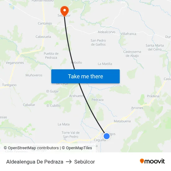Aldealengua De Pedraza to Sebúlcor map