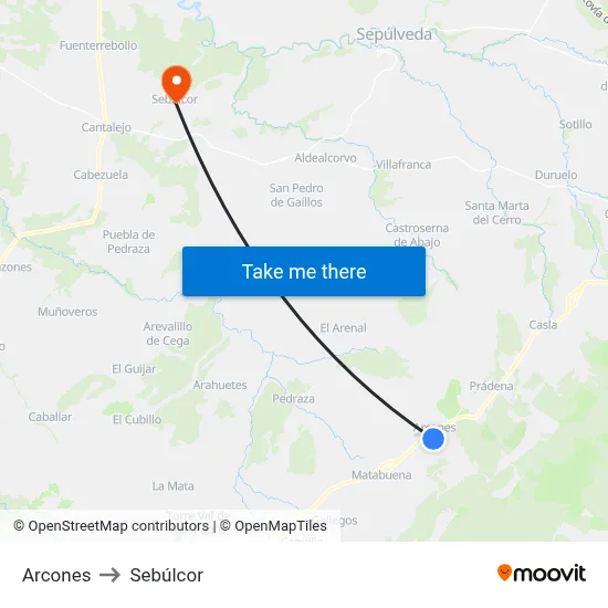 Arcones to Sebúlcor map