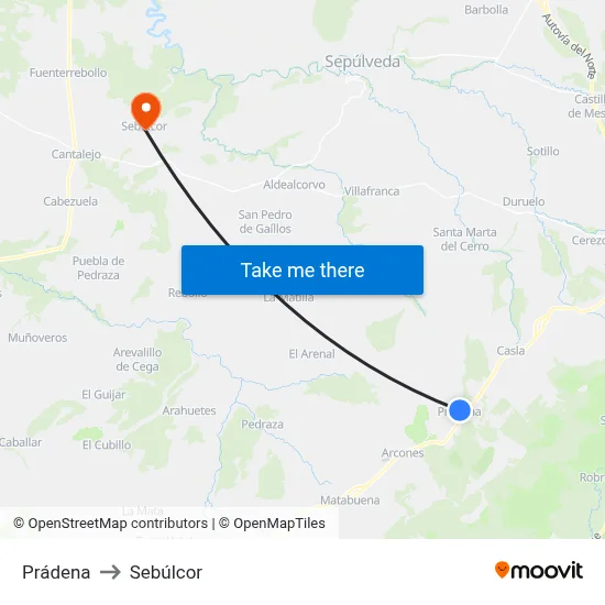Prádena to Sebúlcor map