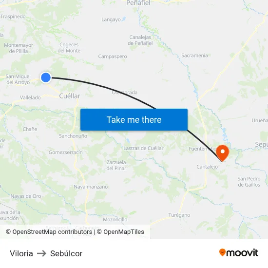 Viloria to Sebúlcor map