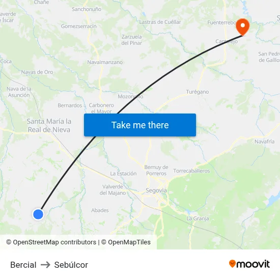 Bercial to Sebúlcor map