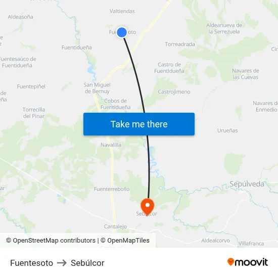 Fuentesoto to Sebúlcor map
