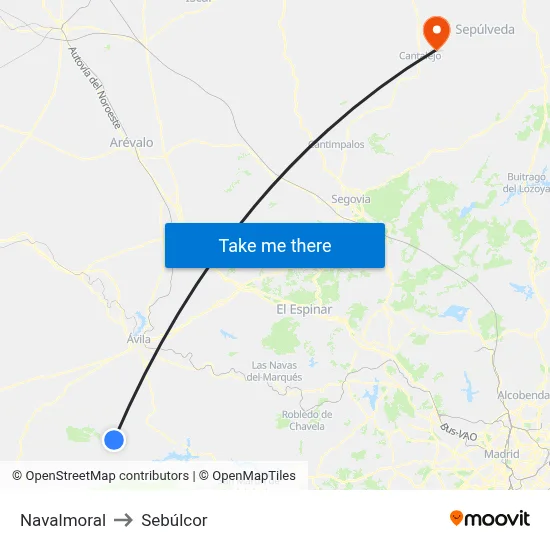 Navalmoral to Sebúlcor map