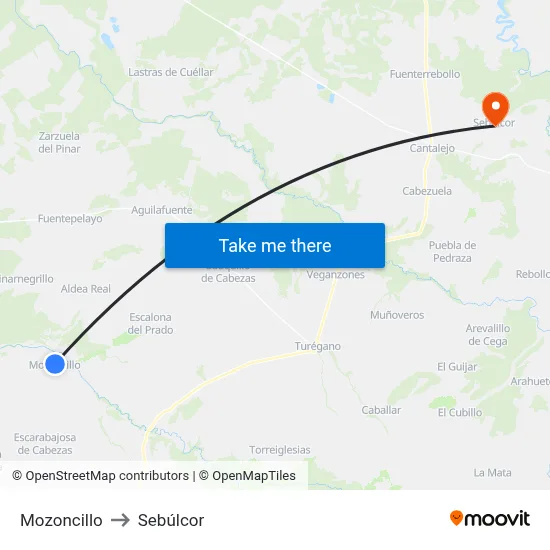 Mozoncillo to Sebúlcor map