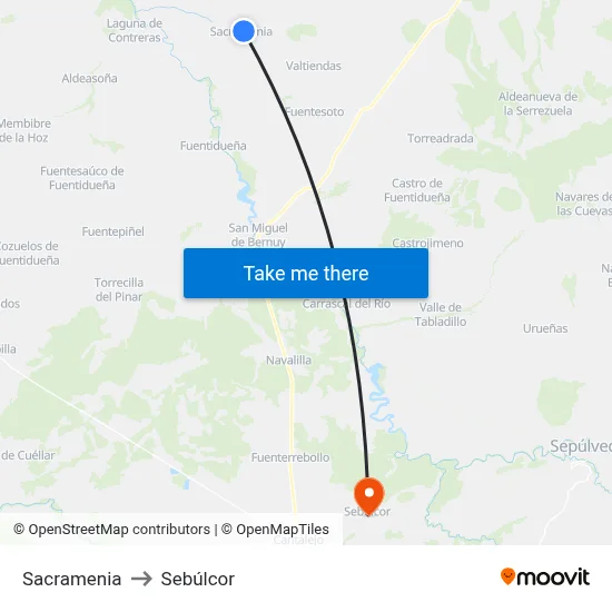 Sacramenia to Sebúlcor map