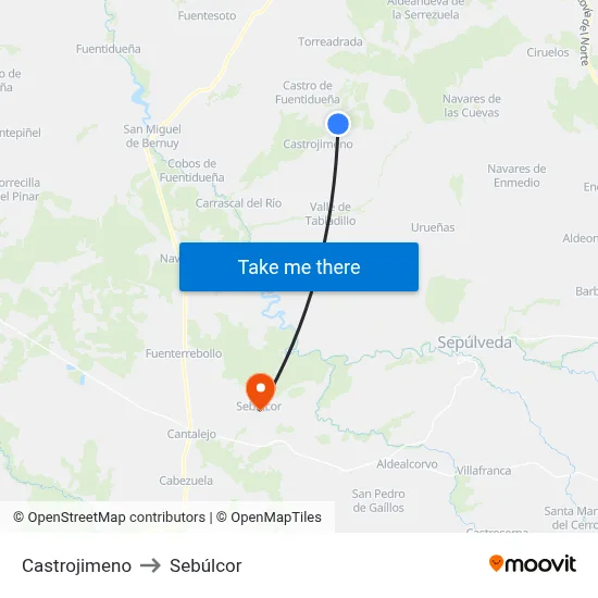 Castrojimeno to Sebúlcor map