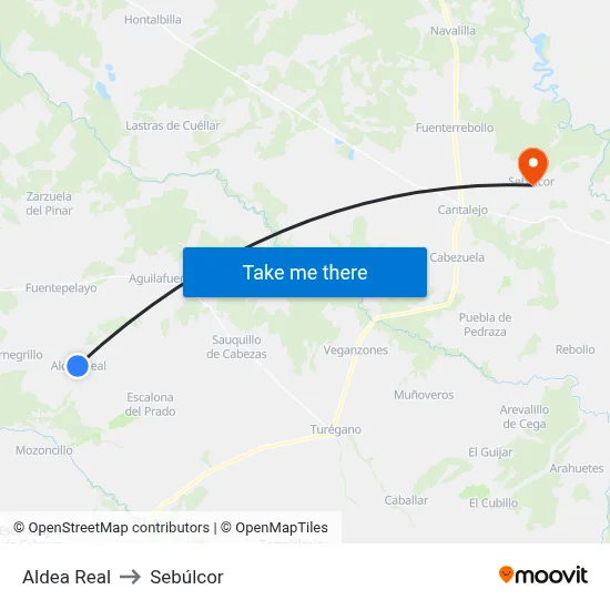 Aldea Real to Sebúlcor map